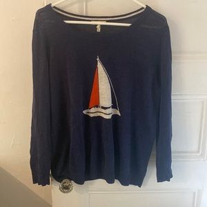 Joie, size L, navy blue sail boat sweater